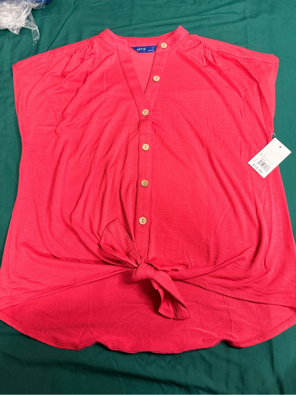 Apt. 9 Coral Button-Front Tie Hem Blouse